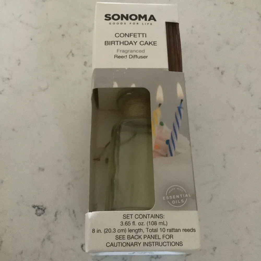 Sonoma confetti birthday cake fragranced reed diffuser 3.65 oz +10 reeds